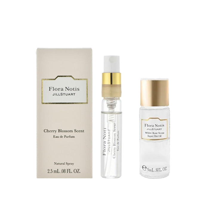 【Flora Notis JILL STUART】チェリーブロッサム オードパルファン 2.5mL、ホワイトローズ リペアヘアオイル 9mL
